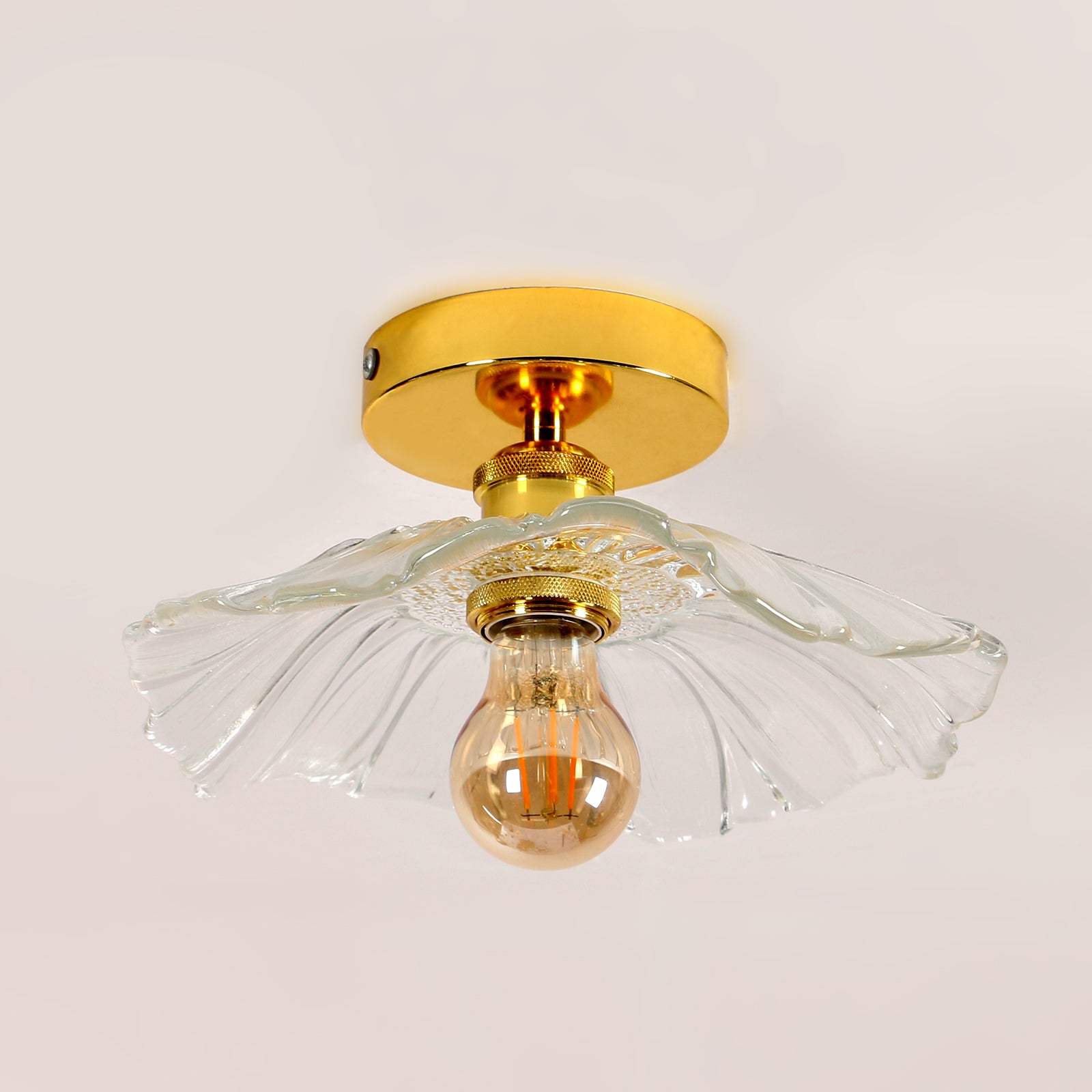 Comely Plafonnier de couloir, E27 Lampe de plafond en forme de fleur, petit or Luminaire Plafonnier en verre transparent, diamètre 28cm, ampoule non incluse