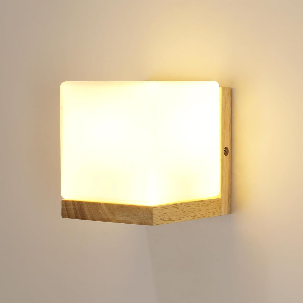 Comely Applique Murale Intérieur Vintage, Moderne Lampe Murale en Bois et Verre, E27 Applique Murale Bois pour Chambre Salon Couloir Salle à Manger, Cuisine
