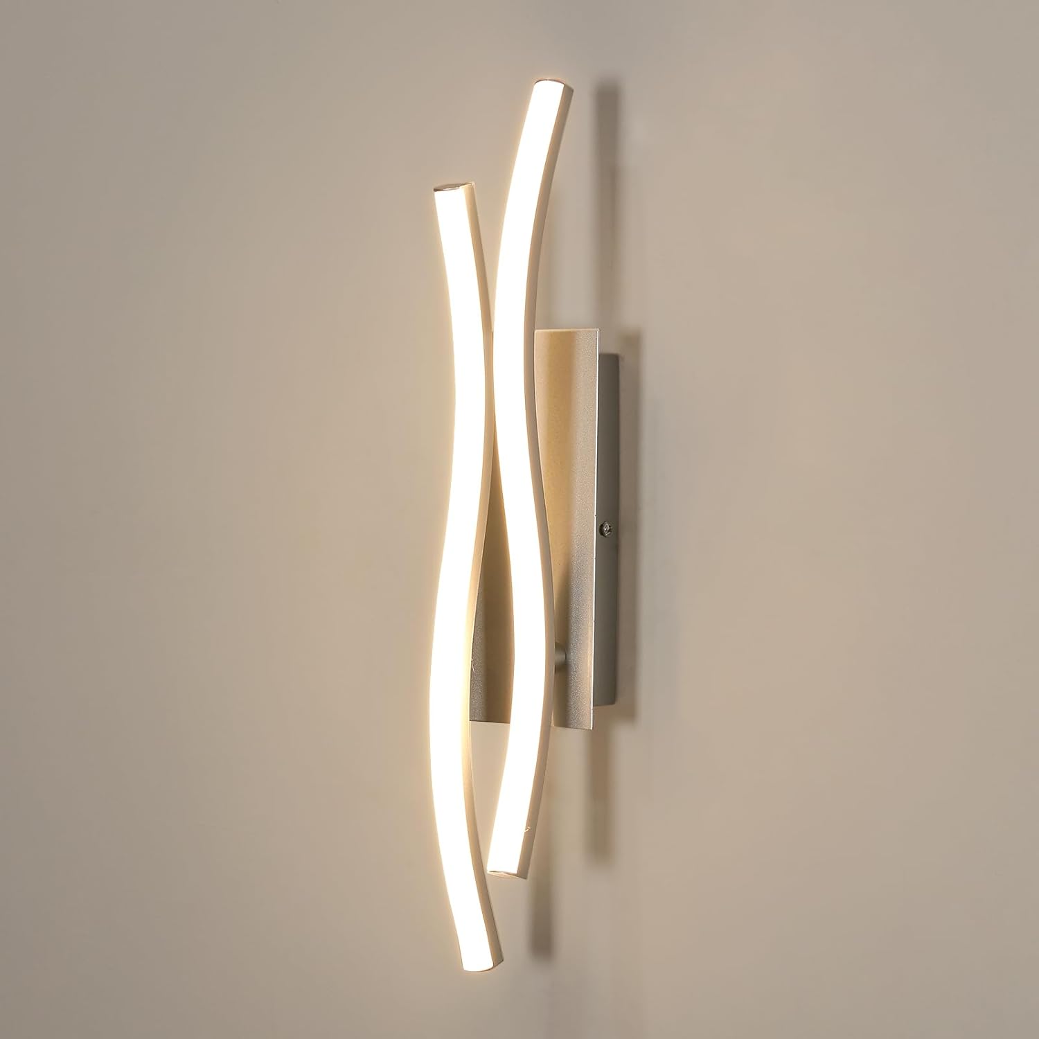 Applique - Telaio in alluminio color argento, luce calda