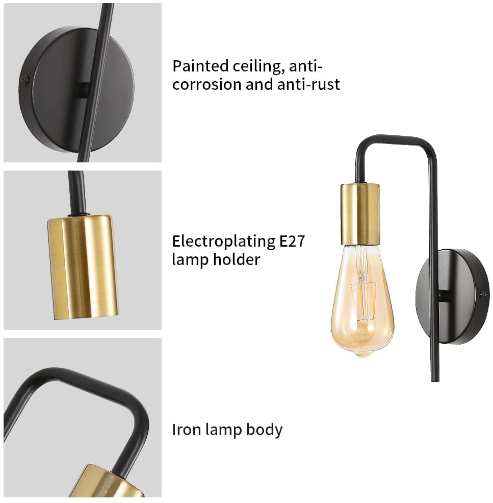 Wall Light - Black & Gold Metal Frame