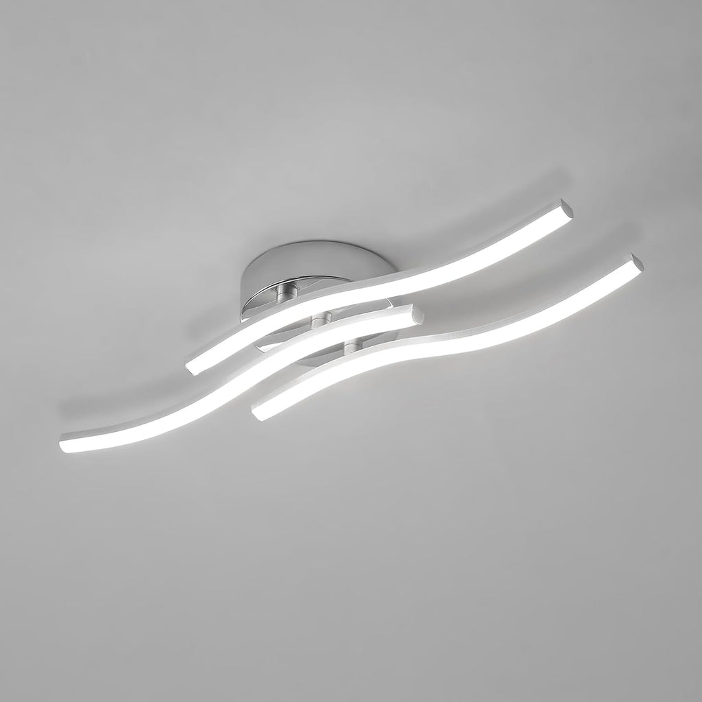 Comely Plafonnier Moderne, Argenté Elégant 3 Forme de Vague Luminaire Plafonnier Blanc Froid 6500k, Lampe LED Plafond pour Salon, Chambre à Coucher, Cuisine et Salle à Manger
