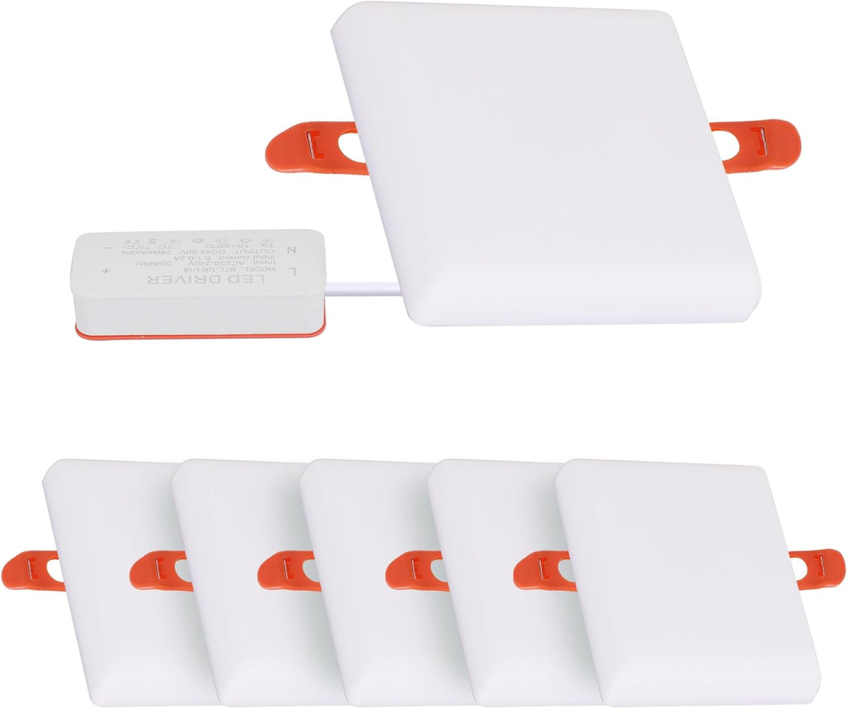 Comely - LED Recessed Downlight, 230V, Flat, 120mm, 6 Units, Cool White Spotlight, 6500K, 18W, 1170 lm, for Bathroom, Living Room, Kitchen, White