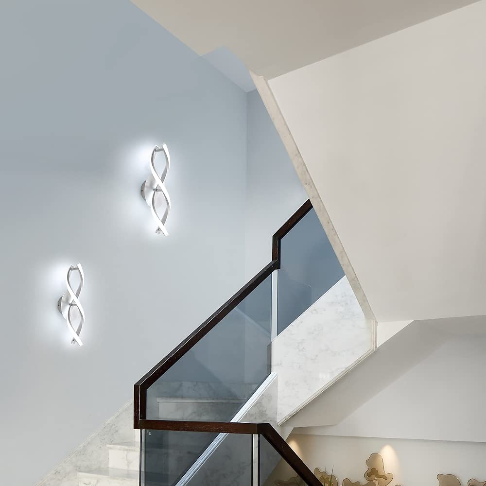 Comely Applique Murale Interieur, LED Lampe Murale Moderne 16W 1800LM, Cool White 6500k, Design incurvée Appliques pour Chambre à Coucher Escalier Salon,3-6m²