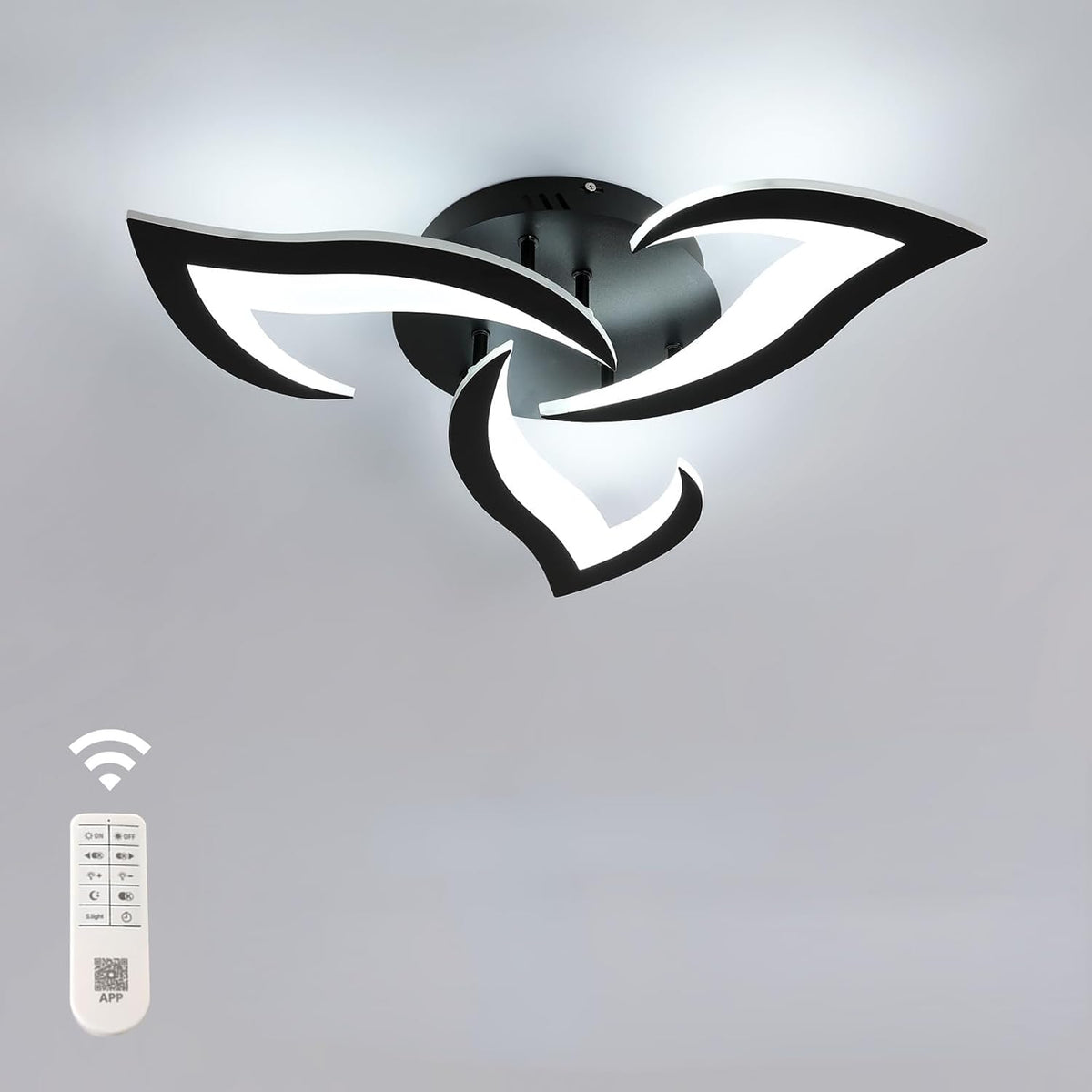 Comely LED Deckenleuchte Dimmbar, Moderne Acryl Deckenlampe 35W 3937LM, 3000K-6500K, Schwarz Deckenbeleuchtung mit Fernbedienung f¨¹r Schlafzimmer Wohnzimmer, Dia 58cm