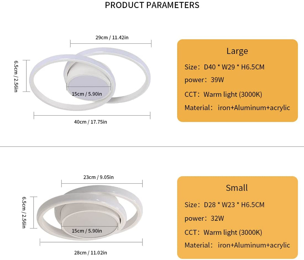Ceiling Light - White Metal Frame, Warm Light