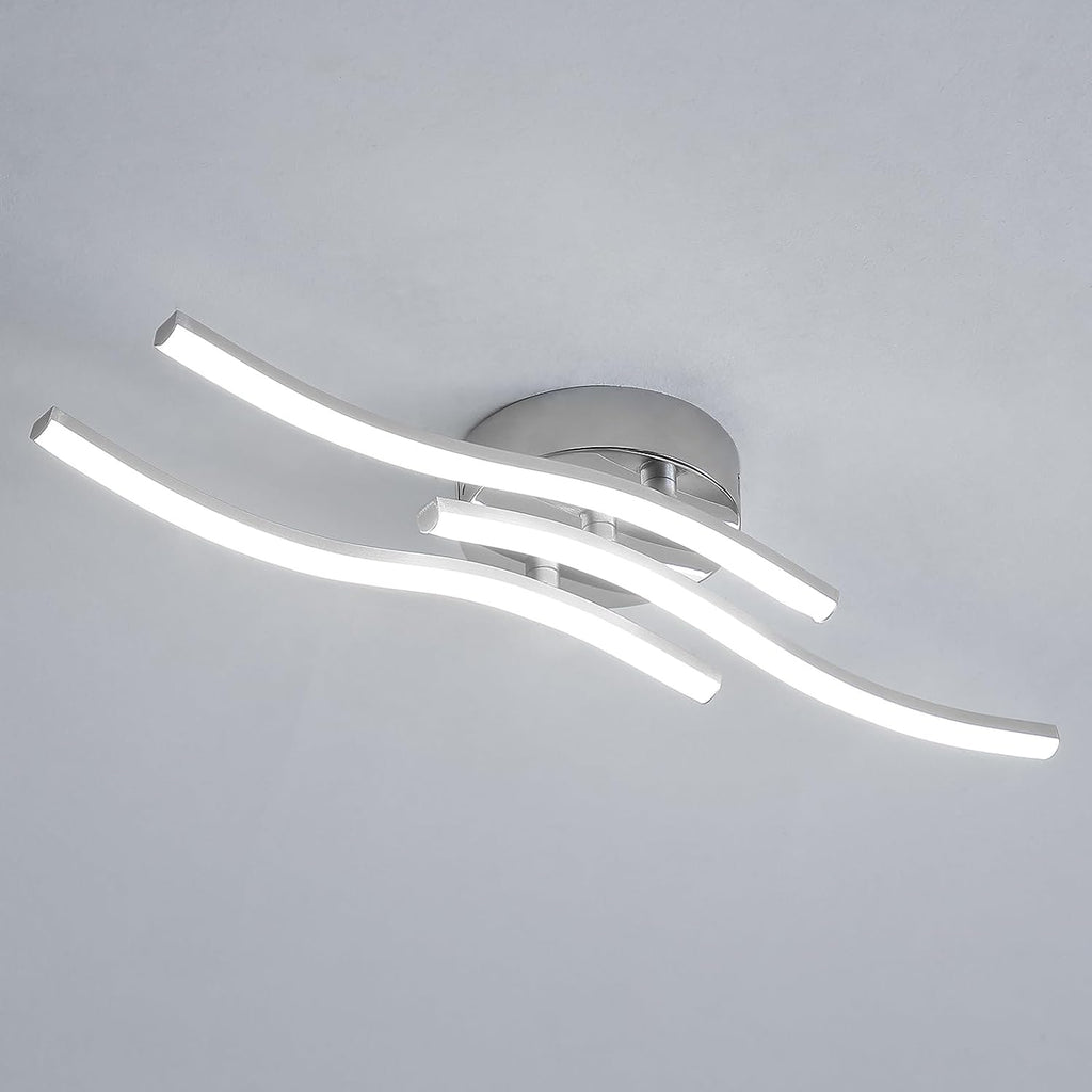 Comely Plafonnier Moderne, Argenté Elégant 3 Forme de Vague Luminaire Plafonnier Blanc Froid 6500k, Lampe LED Plafond pour Salon, Chambre à Coucher, Cuisine et Salle à Manger
