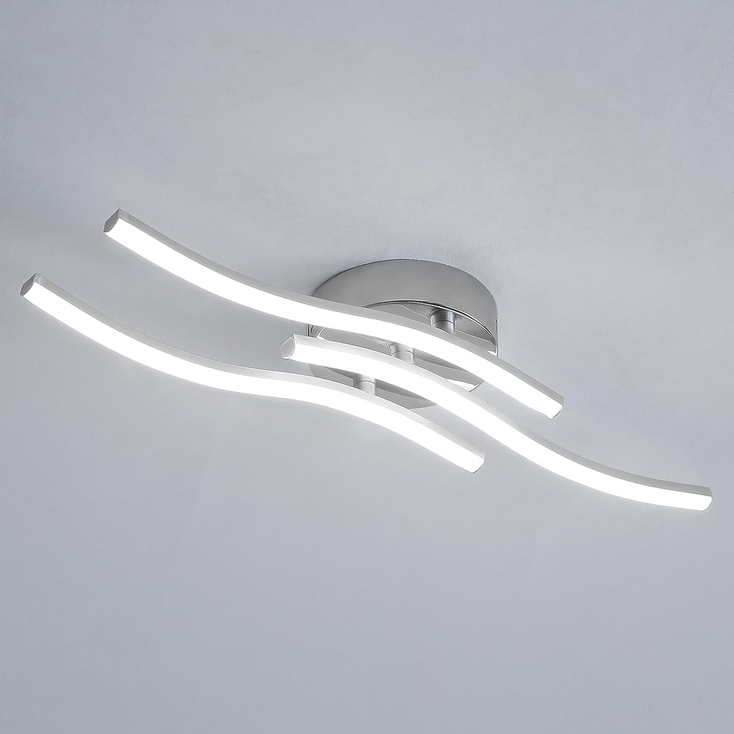 Comely Plafonnier Moderne, Argenté Elégant 3 Forme de Vague Luminaire Plafonnier Blanc Froid 6500k, Lampe LED Plafond pour Salon, Chambre à Coucher, Cuisine et Salle à Manger
