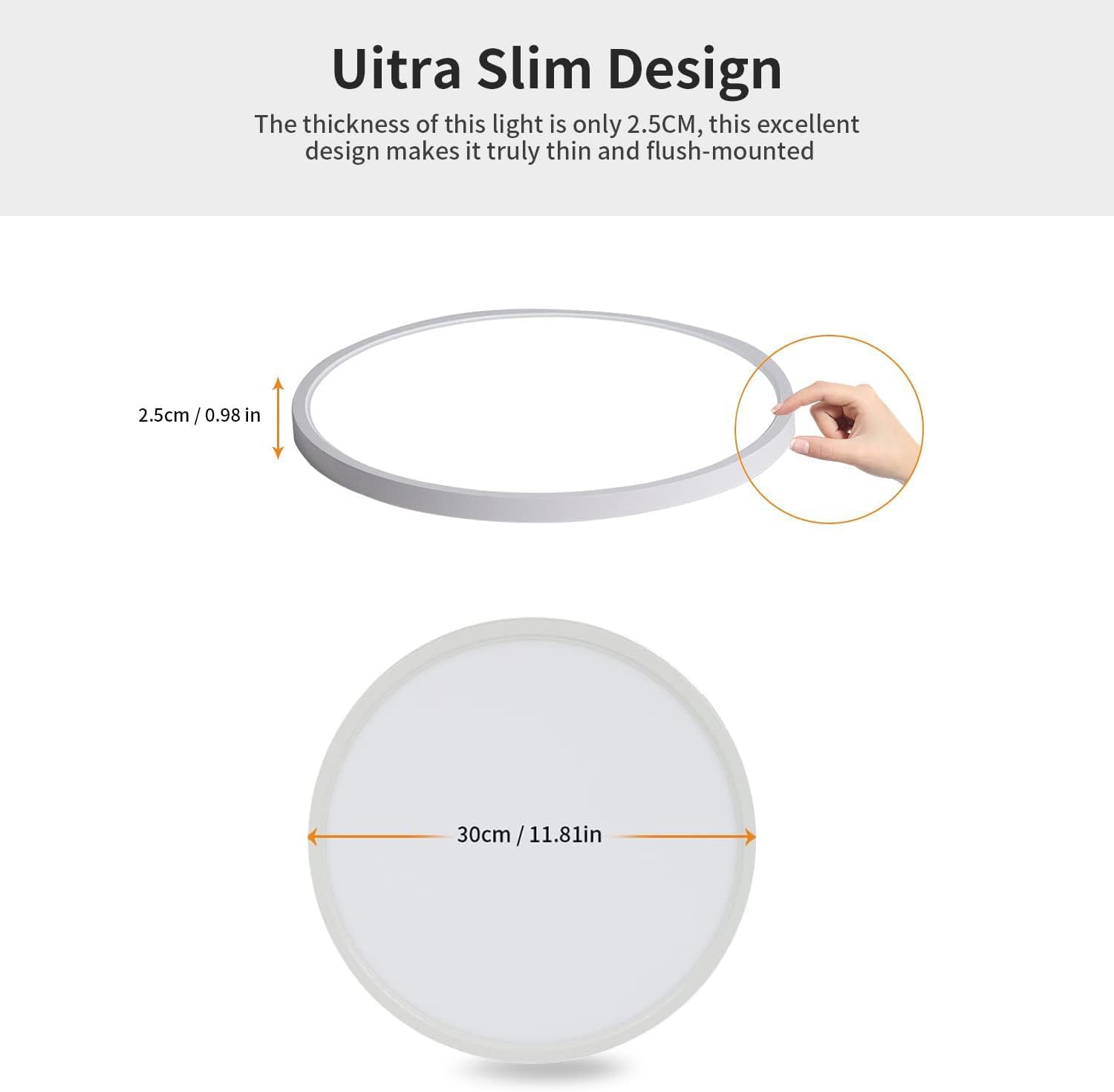 Ceiling Light - White Plastic Frame, Natural Light