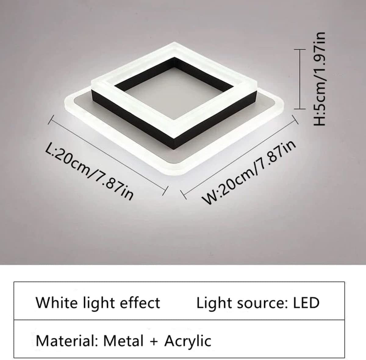 Ceiling Light - Black & White Acrylic Frame, White Light