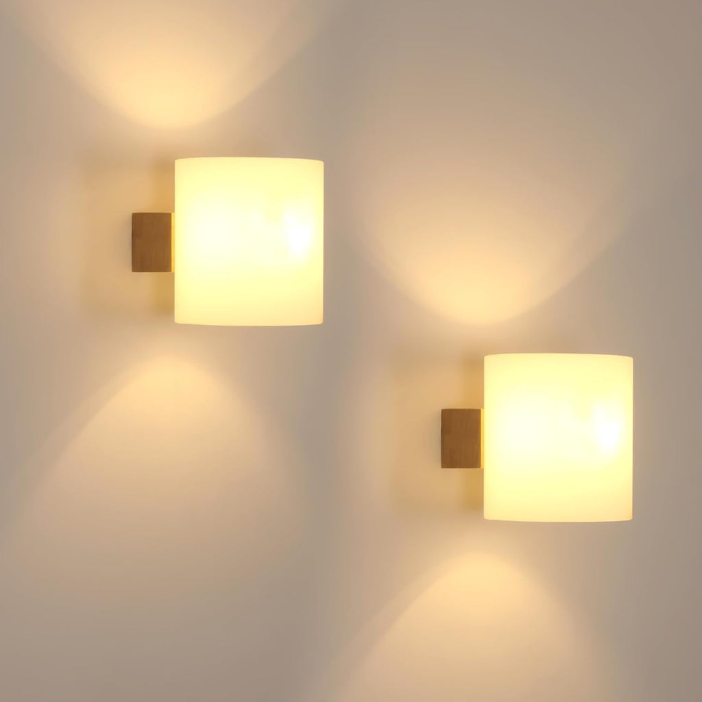 Comely Applique Murale Intérieure Bois, 2 Pièces Lampe Murale E27 Rétro en Verre Lampe de Chevet pour Chambre Salon Couloir Escalier Cafétéria