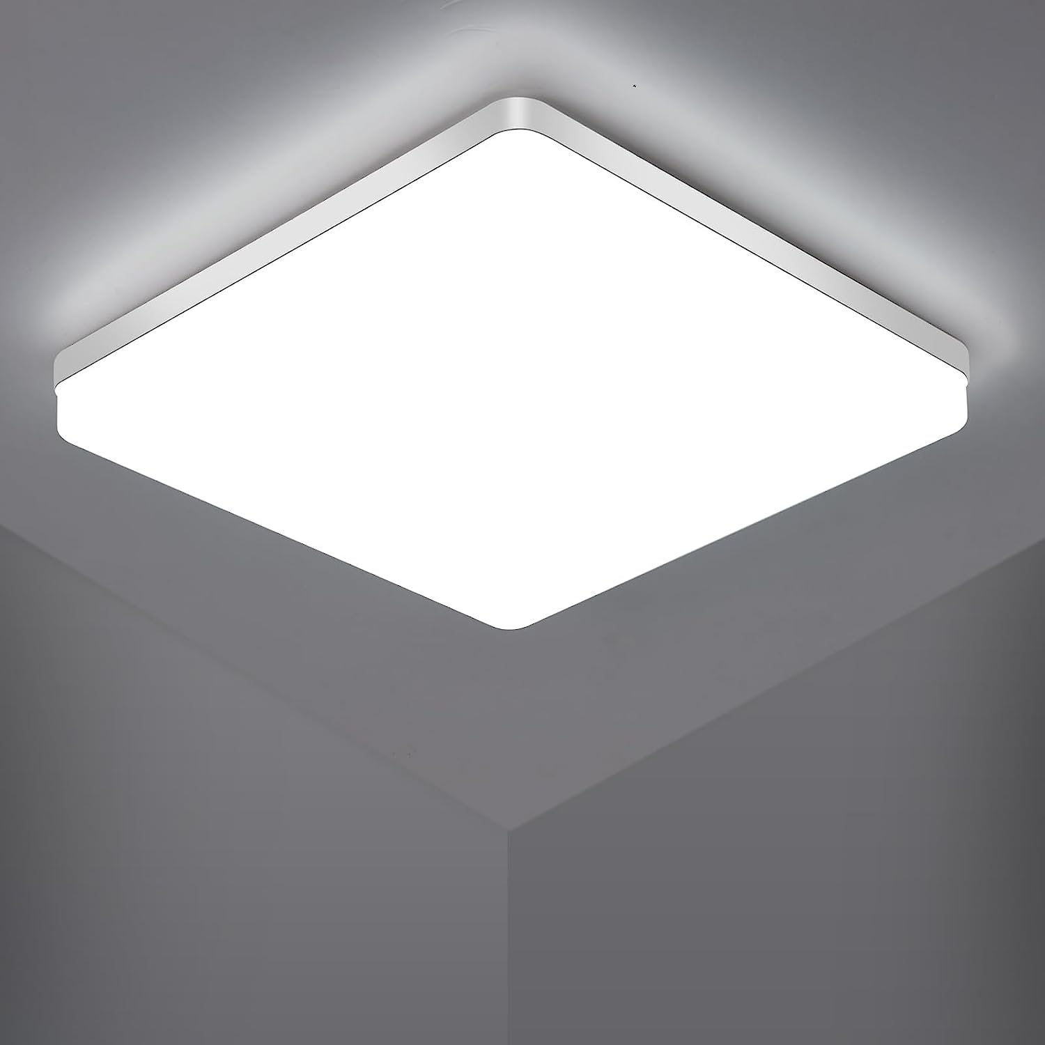 Ceiling Light - White Plastic Frame, White Light