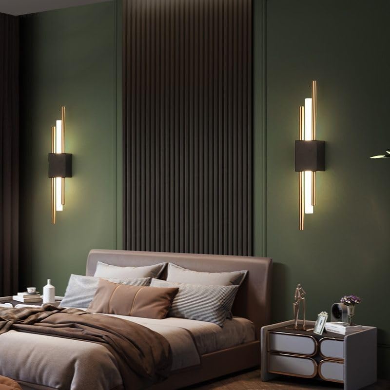 Wall Light - Black & Gold Acrylic Frame, Warm Light