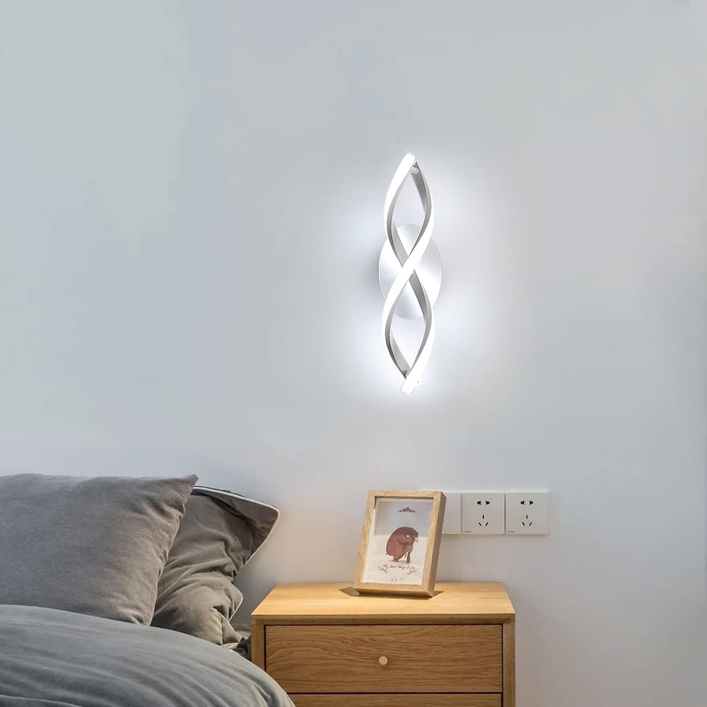 Comely Applique Murale Interieur, LED Lampe Murale Moderne 16W 1800LM, Cool White 6500k, Design incurvée Appliques pour Chambre à Coucher Escalier Salon,3-6m²