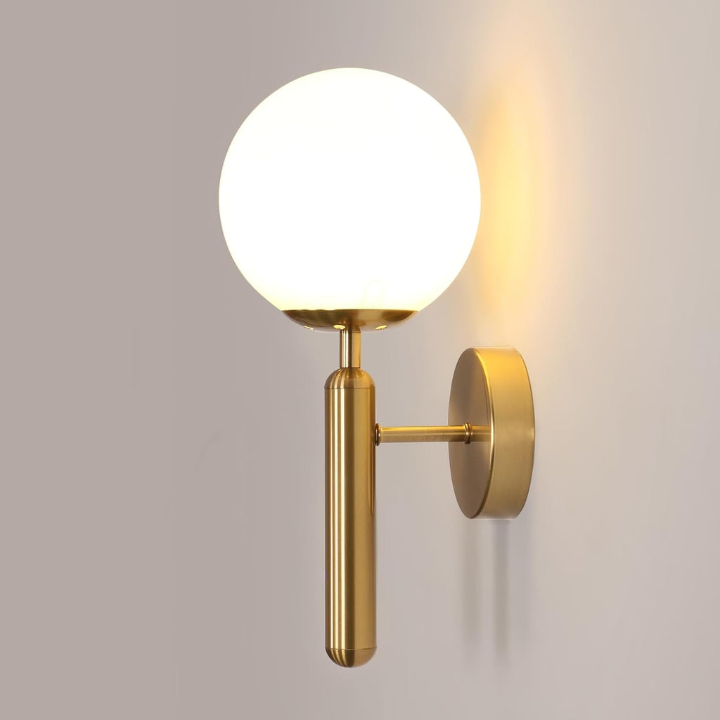 Lampes murales élégantes pour intérieur, appliques E27 avec abat-jour en verre laiteux, finition dorée, luminaires muraux pour chambre, salon, restaurant, cuisine, escalier