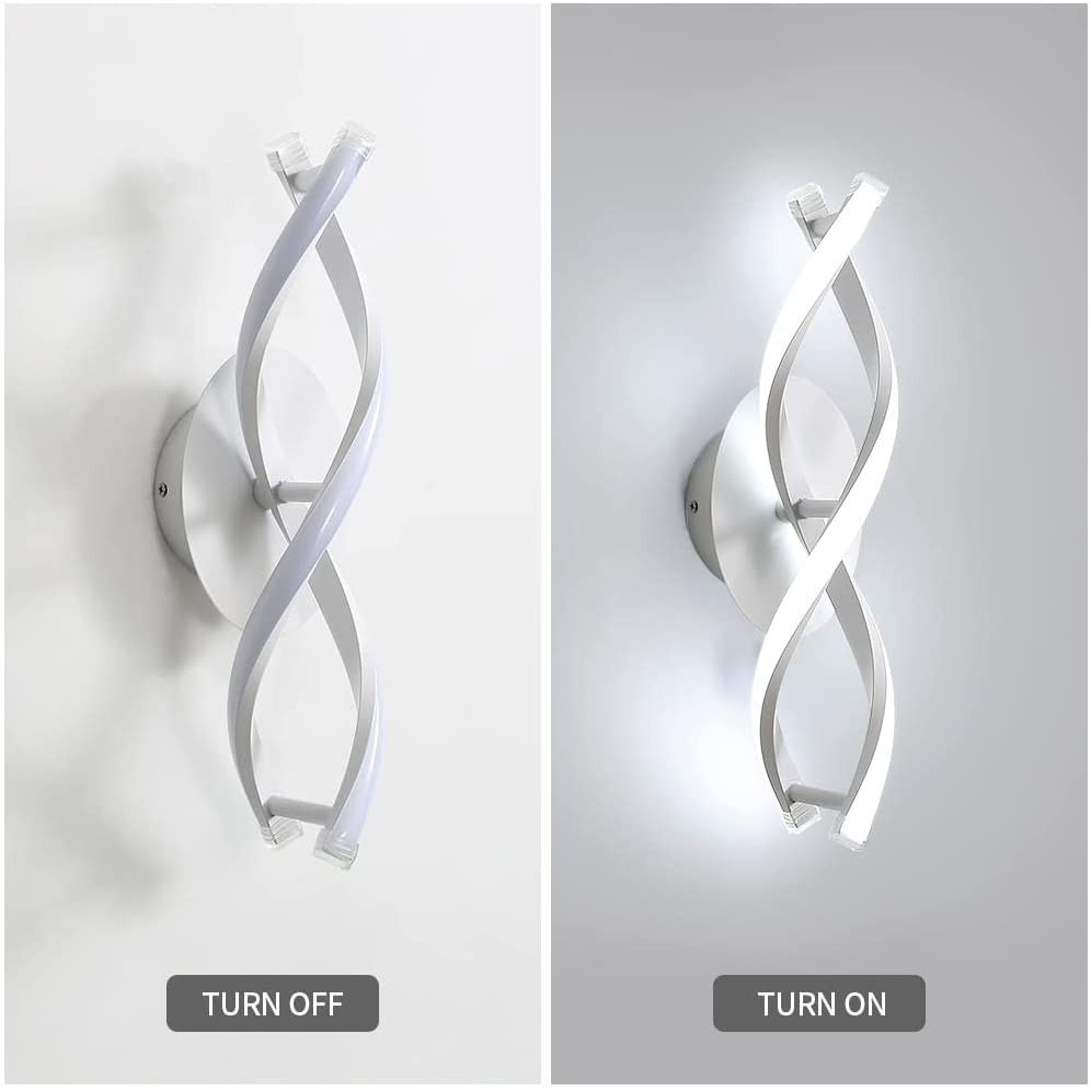 Comely Applique Murale Interieur, LED Lampe Murale Moderne 16W 1800LM, Cool White 6500k, Design incurvée Appliques pour Chambre à Coucher Escalier Salon,3-6m²