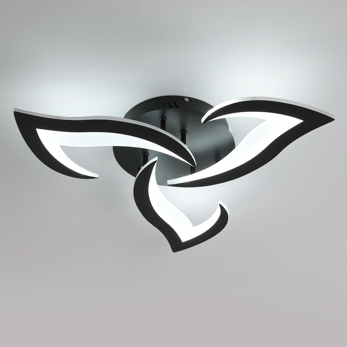 Comely Deckenlampe LED Wohnzimmer, 58cm 36W 4000LM LED Lampen Deckenleuchte, Moderne Bl¨¹tenblatt Design Lampen f¨¹r Wohnzimmer K¨¹che Schlafzimmer, Wei?es Licht 6500K, Schwarz