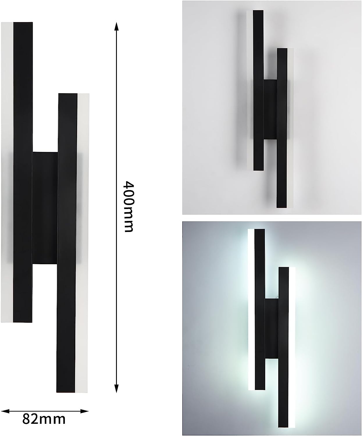 Lampada da parete - Struttura in acrilico nero, luce bianca