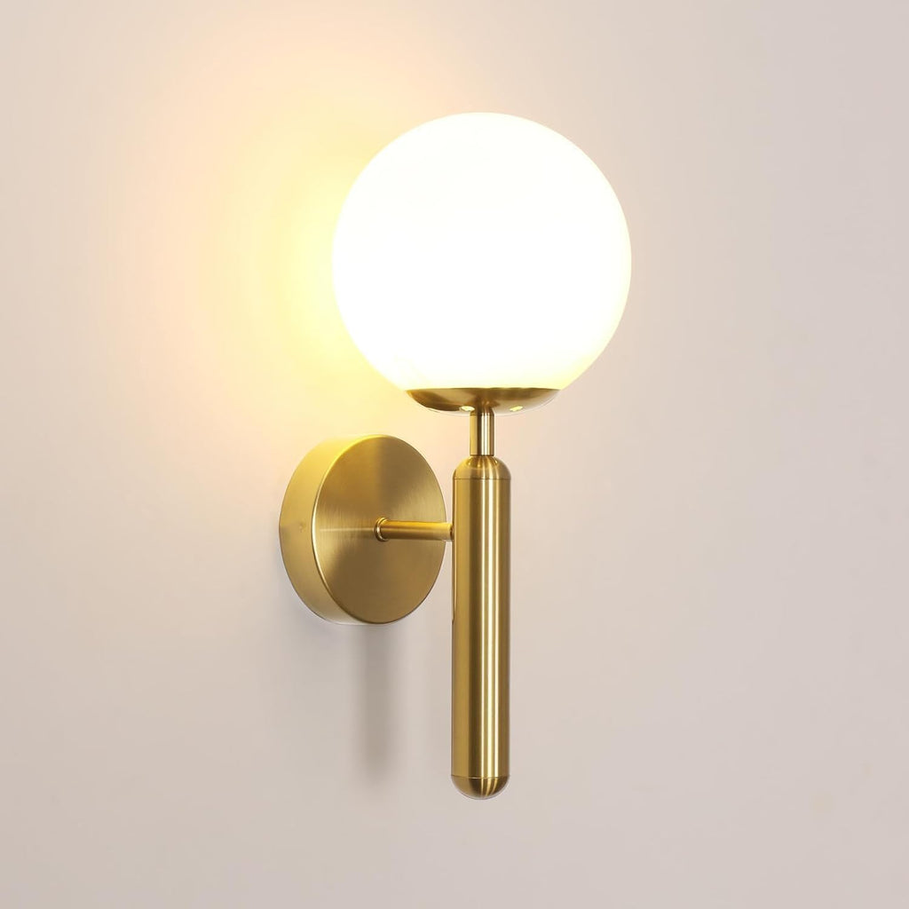 Lampes murales élégantes pour intérieur, appliques E27 avec abat-jour en verre laiteux, finition dorée, luminaires muraux pour chambre, salon, restaurant, cuisine, escalier