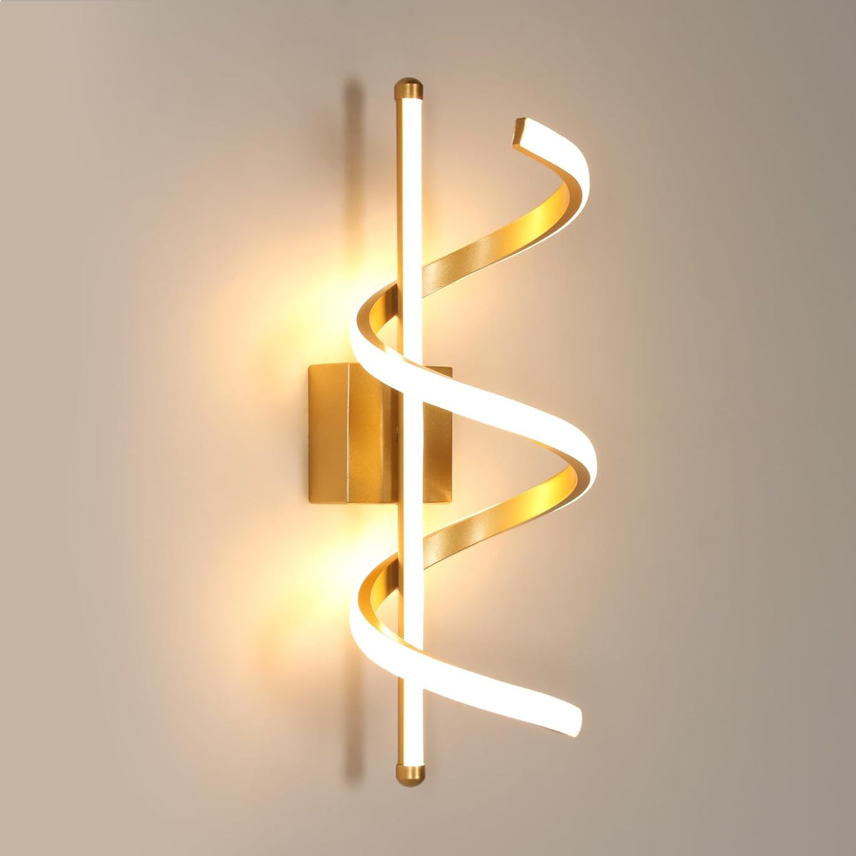 Comely LED Wall Lamp Modern, LED Wall Light Indoor 26W 2925LM, Creative Spiral Gold Wall Lights For Living Room Bedroom Corridor Stairs, Warm White 3000K