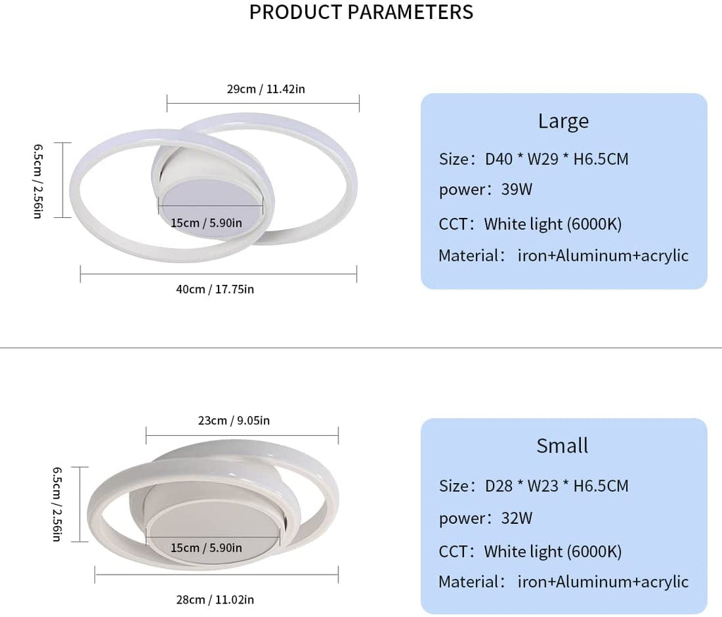 Ceiling Light - White Metal Frame, White Light