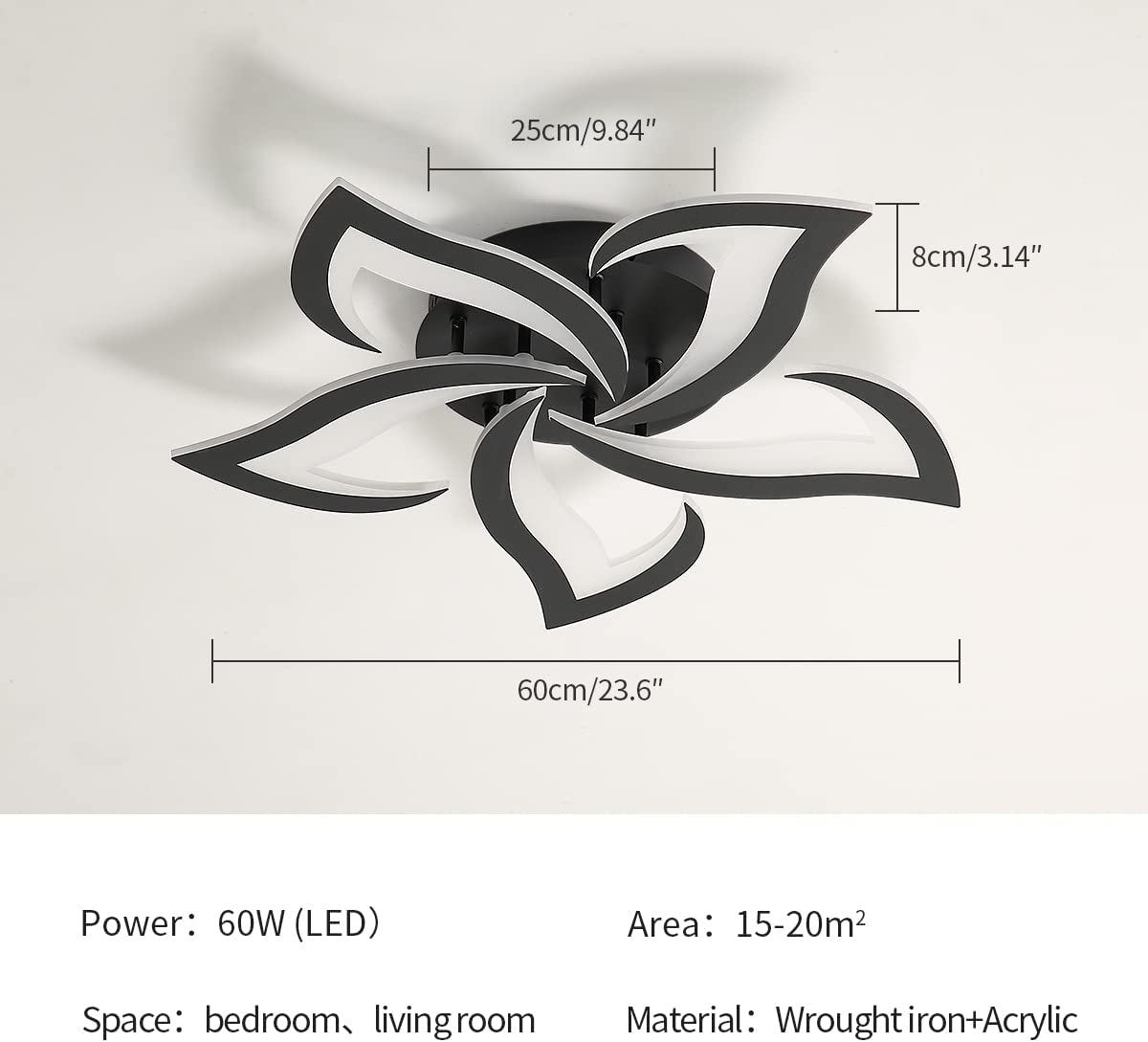 Ceiling Light - Black Acrylic Frame, Warm Light