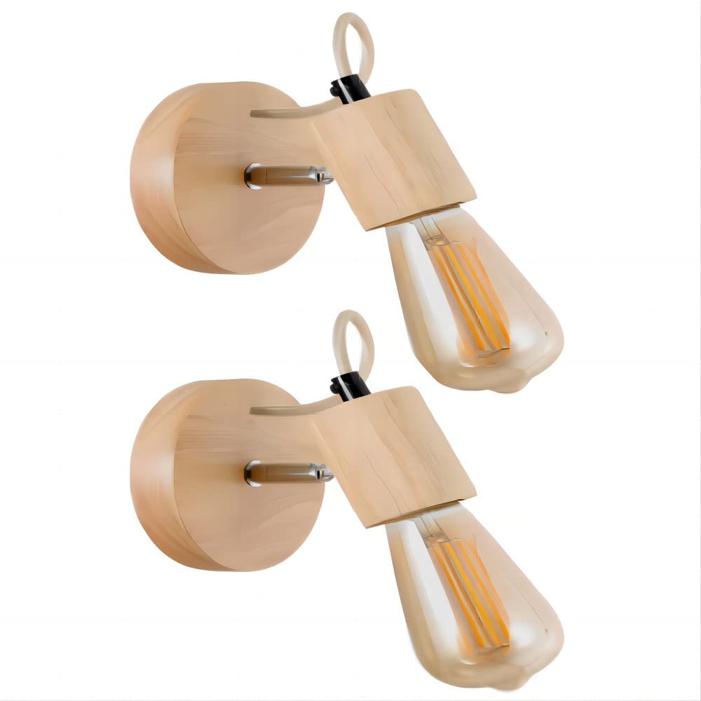 Comely Applique Murale Bois Naturel – Lot de 2, Douille E27, Design Scandinave Minimaliste, Applique Murale Intérieure pour Chambre Couloir Salon (Sans Ampoule)
