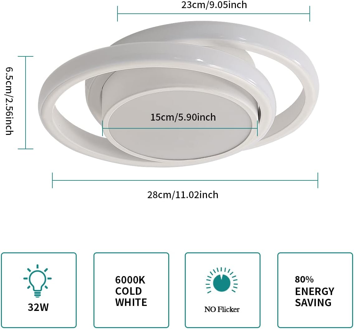 Comely 2 Pièces Plafonniers LED Moderne pour Chambre, Cuisine, Couloir, 32W 2350LM Luminaire Plafond, Rond Lampe LED Plafond, Blanc Froid 6500K, Diamètre 28cm, Blanc