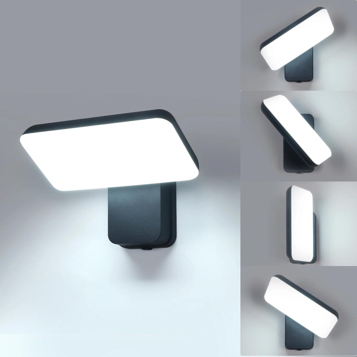 Comely Applique Wand Au?en LED, 16W IP65 Etanche Rotative ¨¤ 350 Au?enlampe Moderne Au?enleuchten Garten, Schwarz, Licht Wei? Kalte 6500K, Steuerung durch Schalter