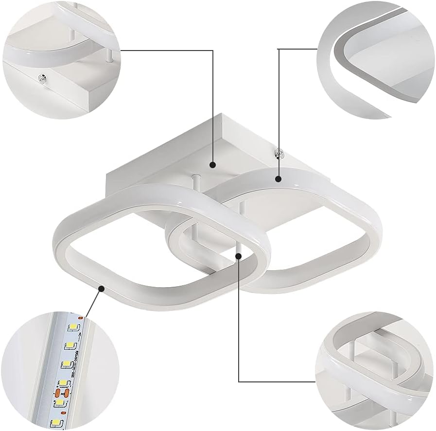 Comely Lot de 2 Plafonniers LED Modernes, 24W 2700LM Petit Plafonnier LED Carré Blanc Froid 6500K Luminaires Intérieur pour Chambre Salon Allée Couloir Balcon Escalier Entrée