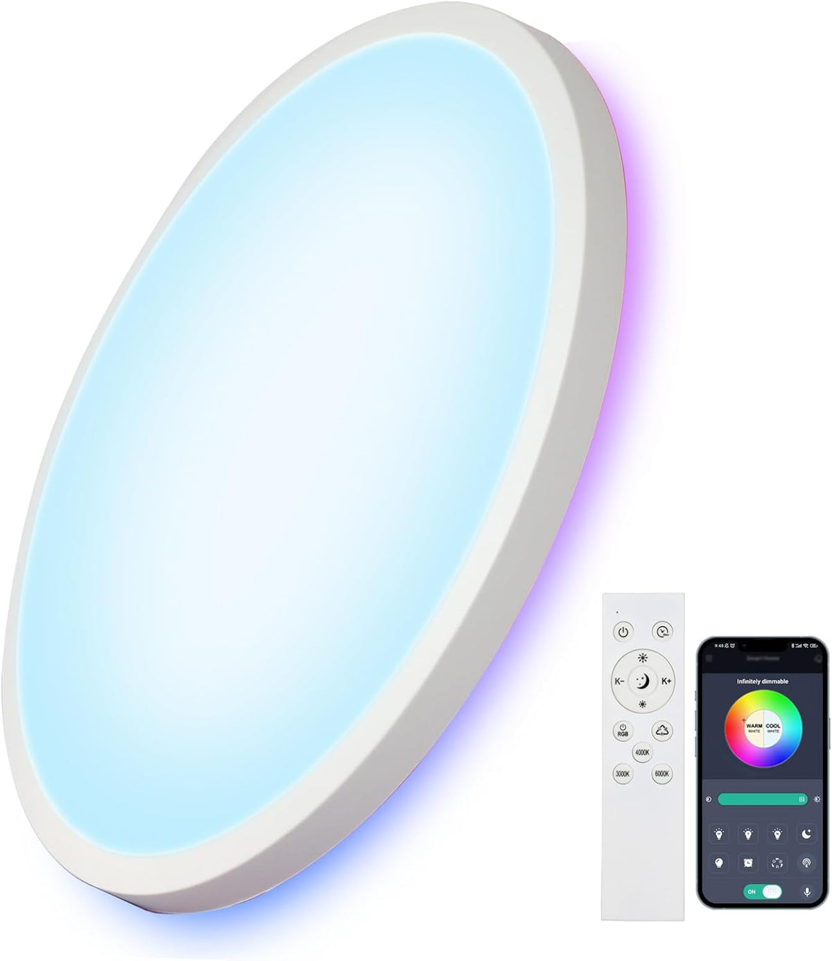 Comely LED Deckenlampe 28cm Rund 24W Dimmbar mit Fernbedienung RGB Hintergrundbeleuchtung IP44 Badezimmerlampe Deckenleuchte f¨¹r K¨¹che Flur Wohnzimmer Schlafzimmer