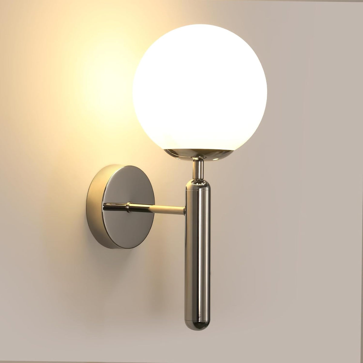 Comely Wandlampe Innen, Modern Wandleuchte LED Industrial Design, Milchglas Globus Wandleuchte E27 f¨¹r Schlafzimmer, Wohnzimmer, Flur, Treppenhaus