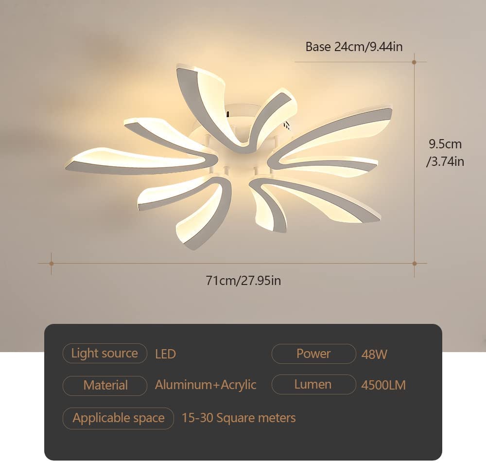 Comely Plafonnier LED Dimmable, Luminaire Plafonnier Salon Télécommande, 48W 5400LM 3000k-6500k Dia 70cm Lampe de Plafond per Chambre Salle à manger, Blanc