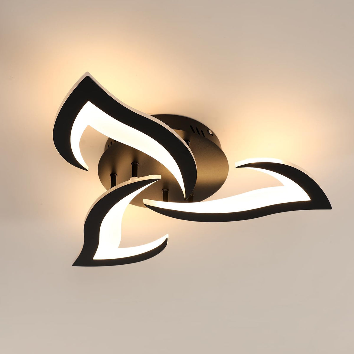 Comely Deckenlampe LED Wohnzimmer, 58cm 36W 4000LM LED Lampen Deckenleuchte, Moderne Bl¨¹tenblatt Design Lampen f¨¹r Wohnzimmer K¨¹che Schlafzimmer Esszimmer, 3000K Warmwei?es Licht, Schwarz