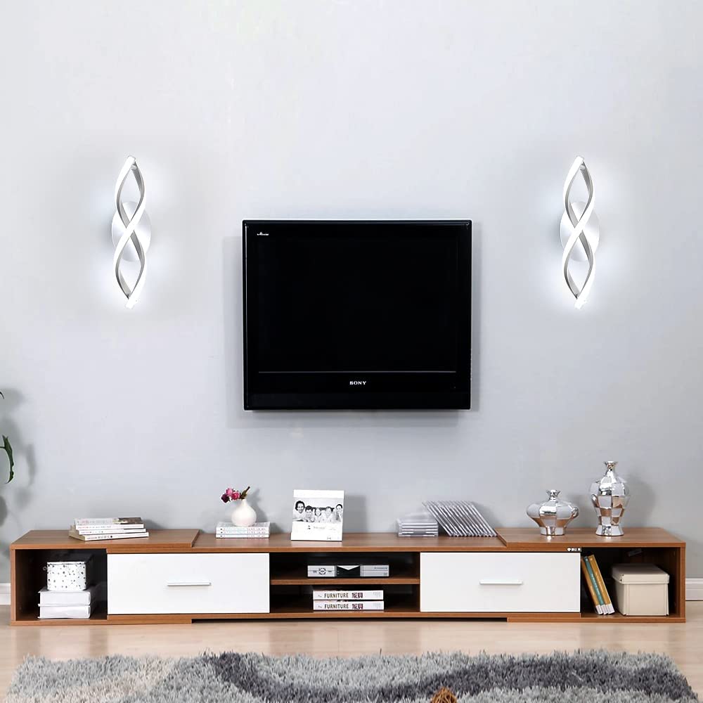 Comely Applique Murale Interieur, LED Lampe Murale Moderne 16W 1800LM, Cool White 6500k, Design incurvée Appliques pour Chambre à Coucher Escalier Salon,3-6m²