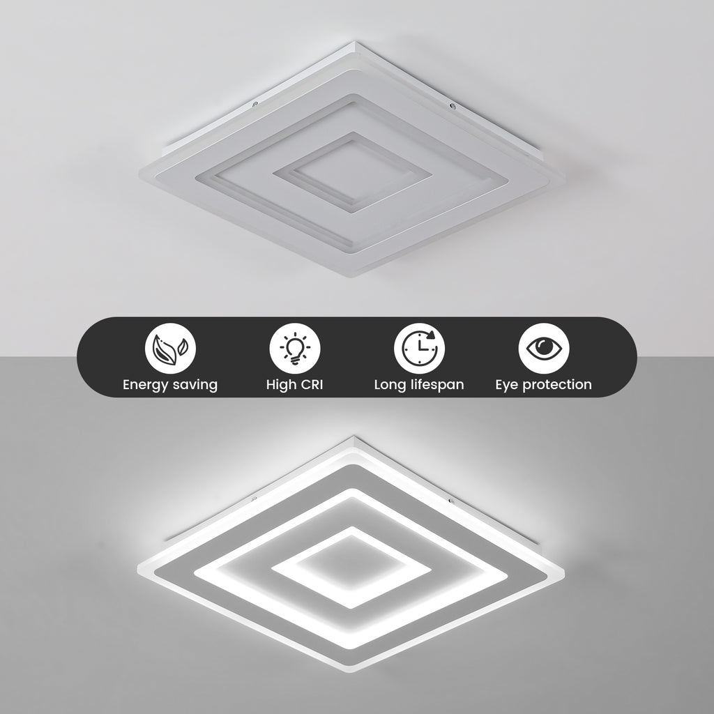 Comely Plafonnier LED Carré Moderne, 52W 5850LM Lampe de Plafond LED, Acrylique Luminaire Plafonnier Intérieur Blanc pour Chambre à Coucher, Salon, Couloir, Lumière Blanche 6500K, 40cm