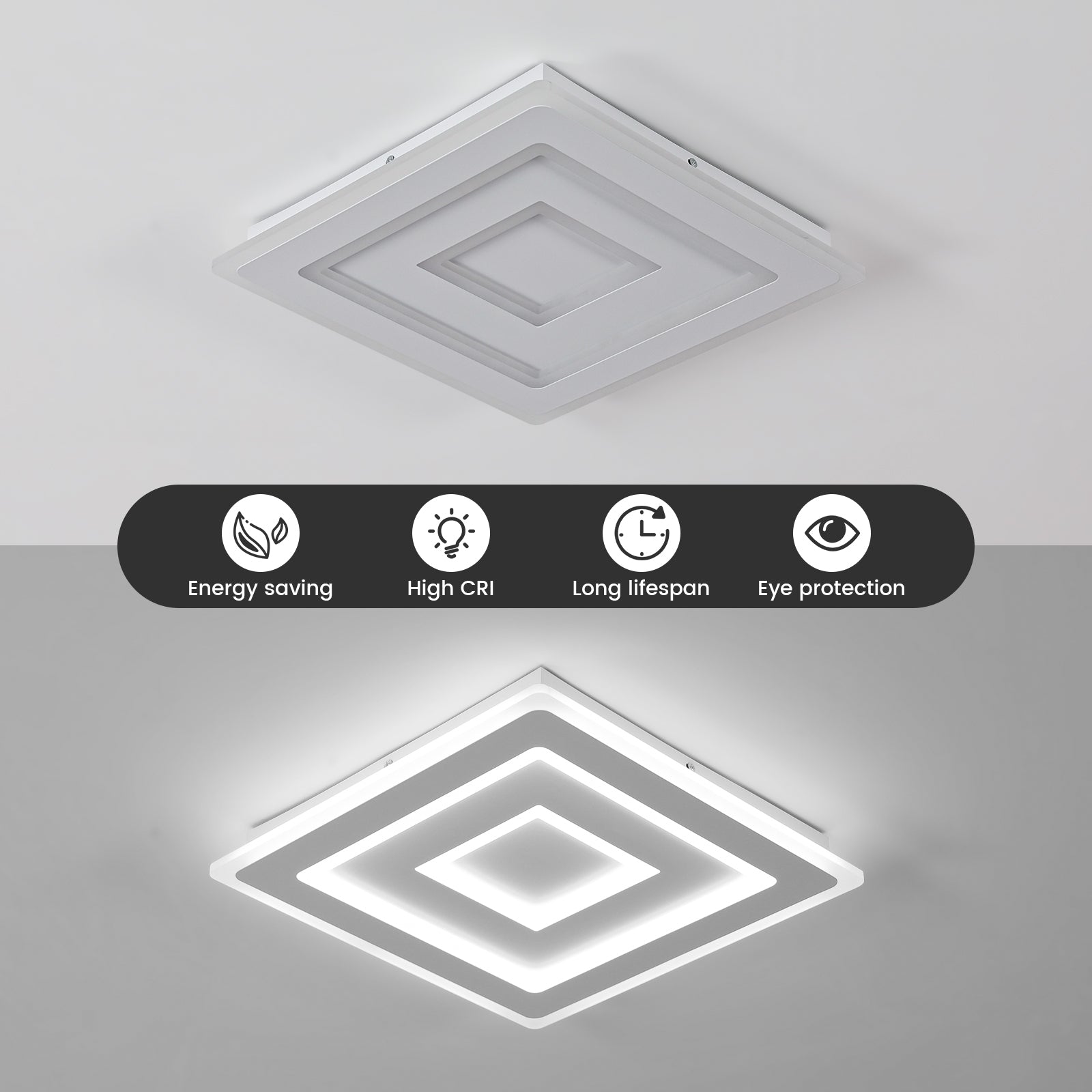 Comely Plafonnier LED Carré Moderne, 52W 5850LM Lampe de Plafond LED, Acrylique Luminaire Plafonnier Intérieur Blanc pour Chambre à Coucher, Salon, Couloir, Lumière Blanche 6500K, 40cm