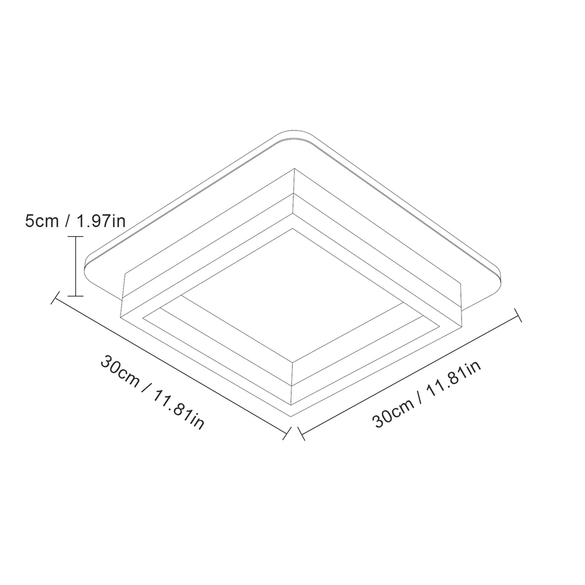 Ceiling Light - Black & White Acrylic Frame, White Light