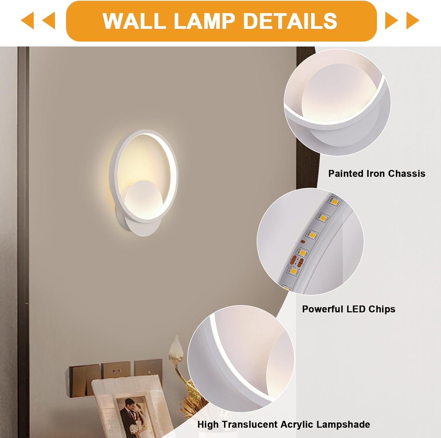 Wall Light - White Aluminium Frame, Warm Light