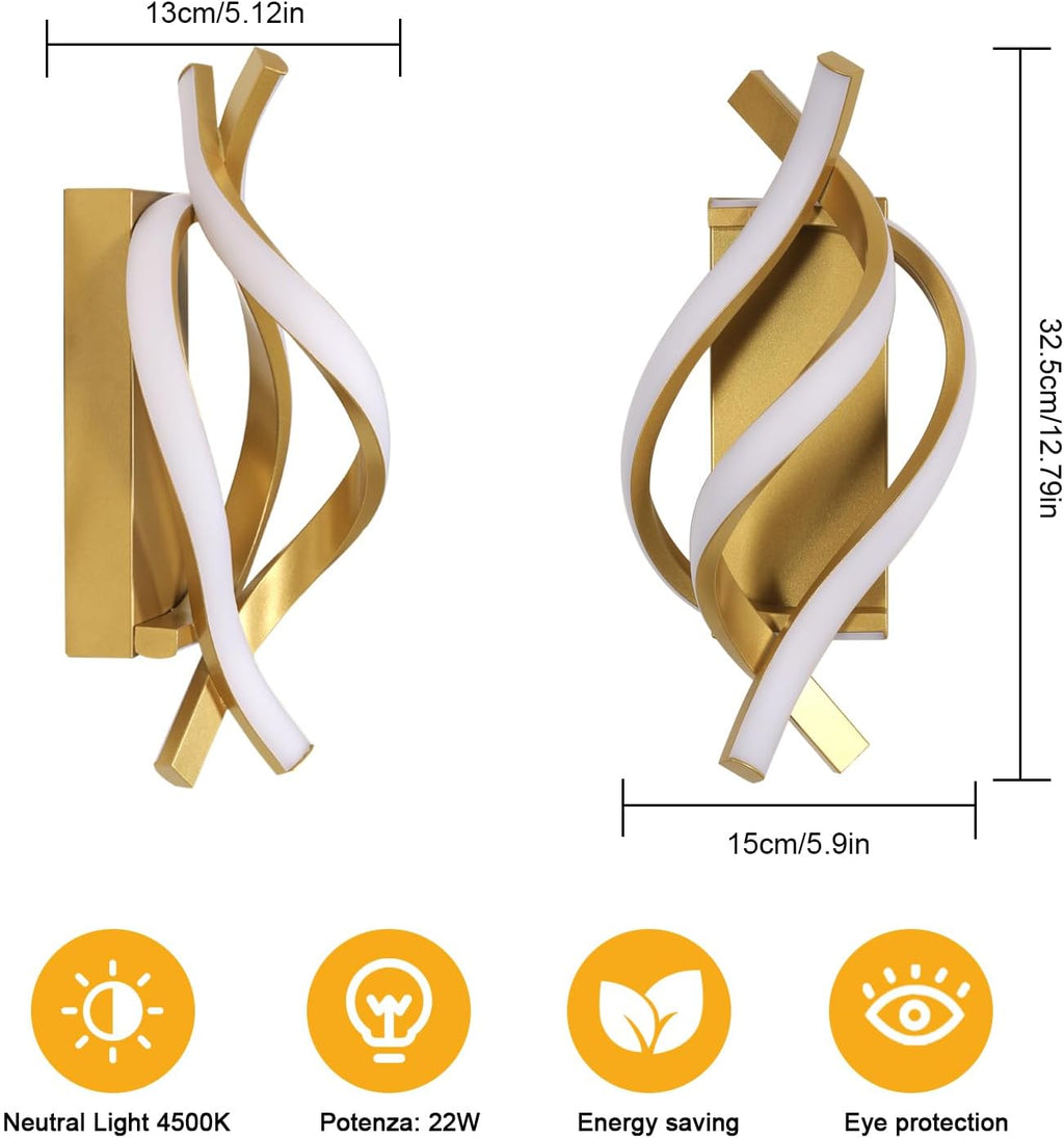Applique - Struttura in alluminio oro, luce naturale