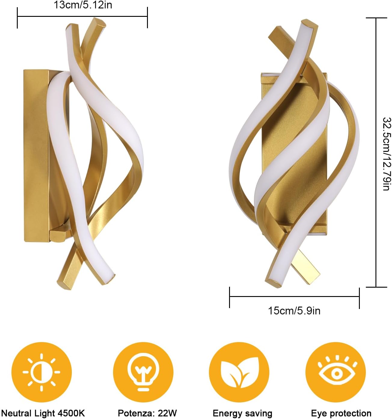Applique - Struttura in alluminio oro, luce naturale