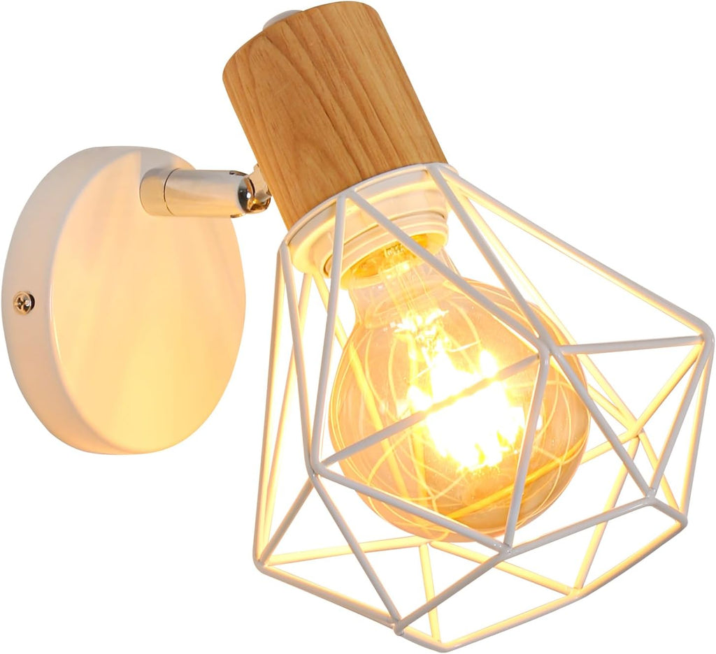 Comely Applique Murale Interieur Vintage, Réglable 180° Moderne Lampe Murale en Bois Métal, Rétro E27 Luminaire Applique Interieur pour Chambre Couloir Salon Cuisine, Blanc