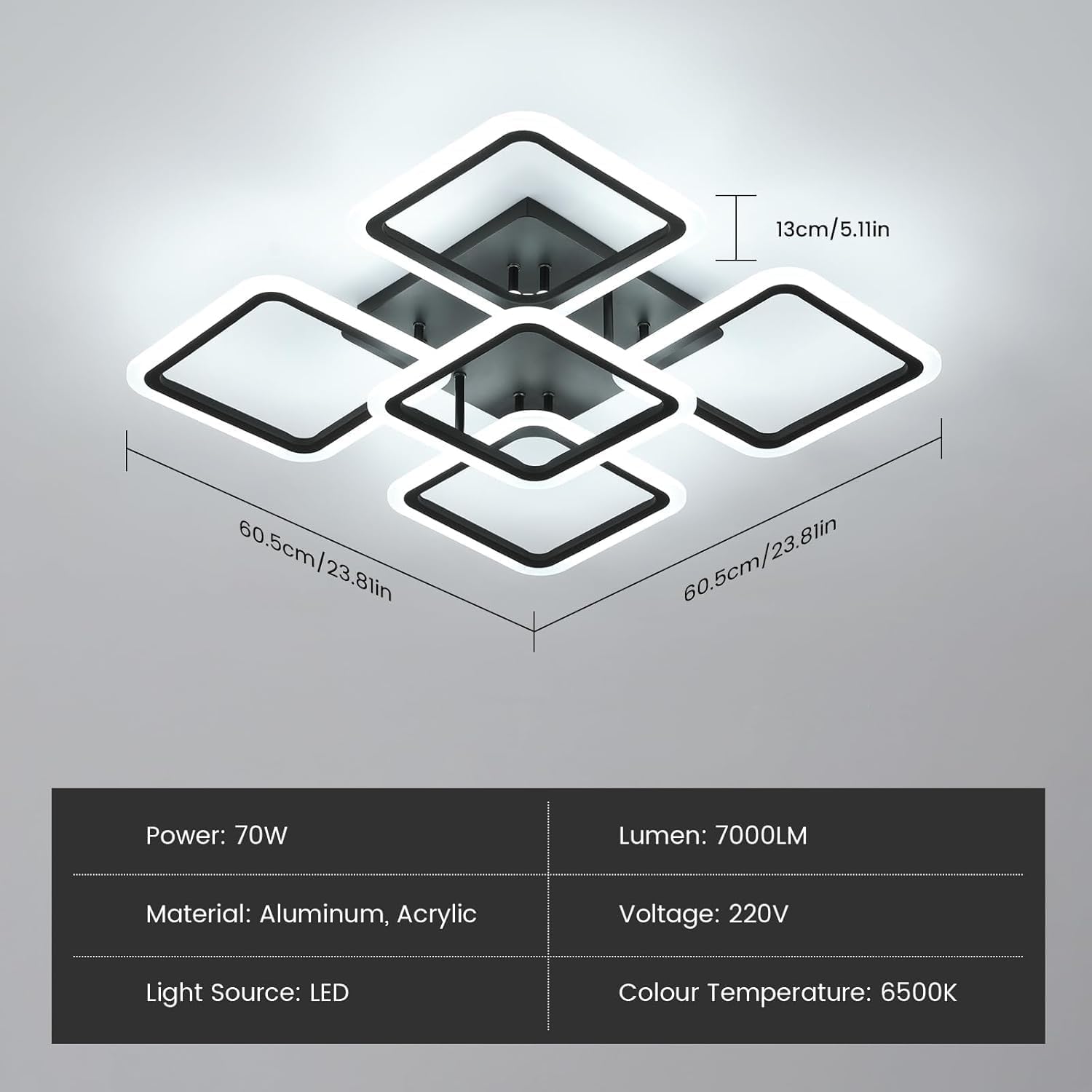Ceiling Light - Black Acrylic Frame, Tunable and Dimmable