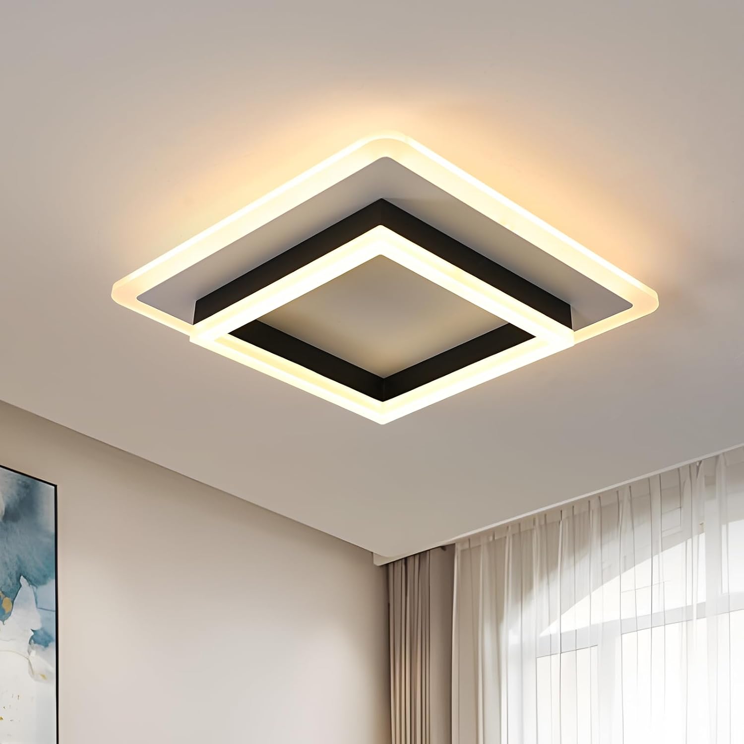 Ceiling Light - Black & White Acrylic Frame, Warm Light