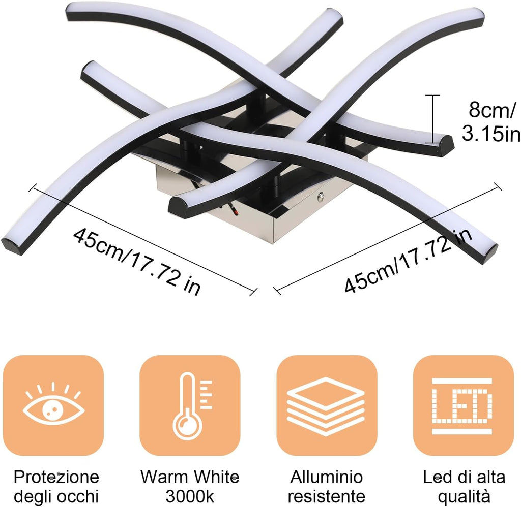 Comely Luminaire Plafonnier LED, 24W 2700LM Noir Onde Plafonnier LED, Lampe pour Chambre à Coucher, Salon, Bureau, Salle à Manger, Lumière Blanche Chaude 3000K
