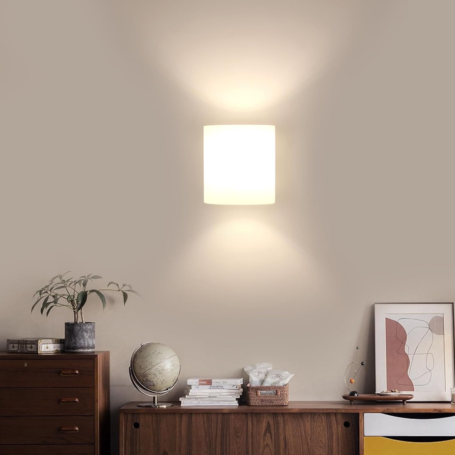 Comely Applique Murale Intérieure Bois, 2 Pièces Lampe Murale E27 Rétro en Verre Lampe de Chevet pour Chambre Salon Couloir Escalier Cafétéria