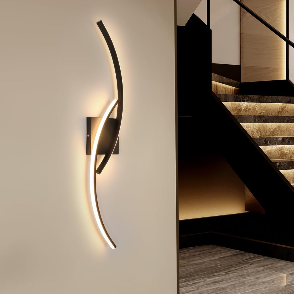 Comely Applique Murale Interieur, Moderne 80cm 27W Noir Lampe Murale LED pour Chambre à Coucher Salon, Lumière Chaude 3000k