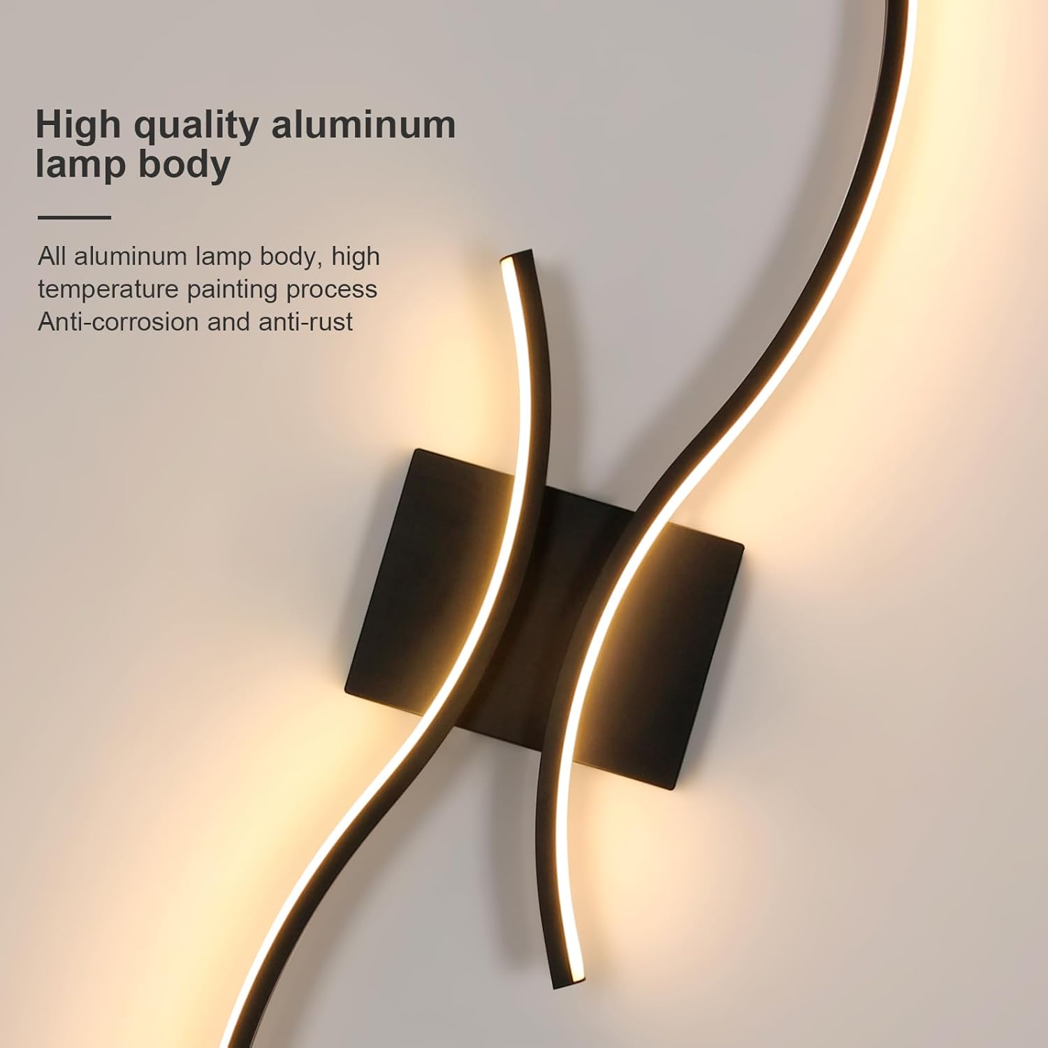 Applique - Telaio in alluminio nero, luce calda