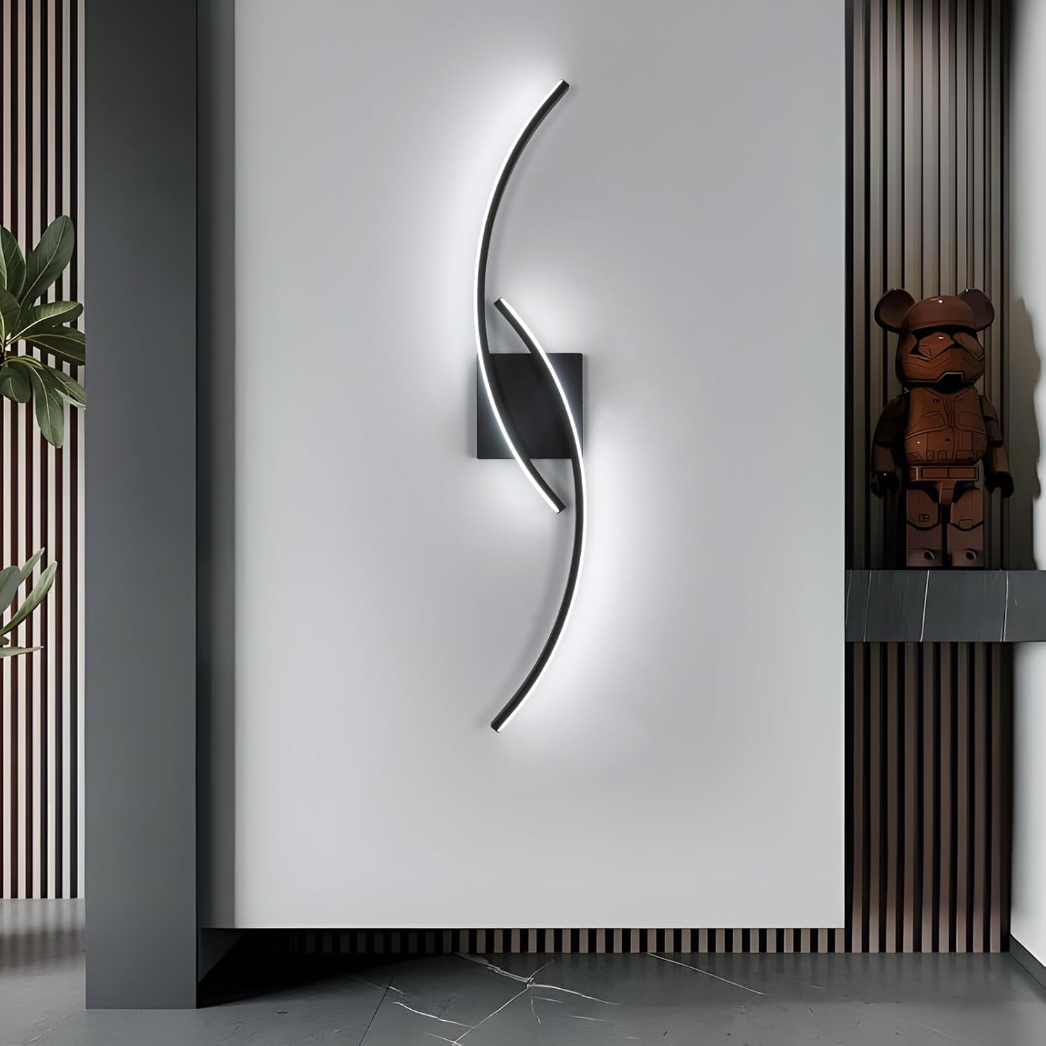 Comely Applique Murale Interieur, Moderne 80cm 27W Noir Lampe Murale LED pour Chambre à Coucher Salon, Lumière Blanche 6500K