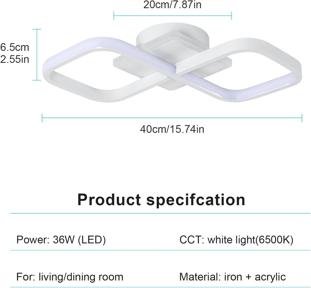 Comely Plafonnier LED Carré Moderne, 36W 4050LM 40.5cm Lampe de Plafond LED, Acrylique Luminaire Plafonnier Intérieur Blanc pour Chambre à Coucher, Salon, Couloir, Lumière Blanche Froide 6500K