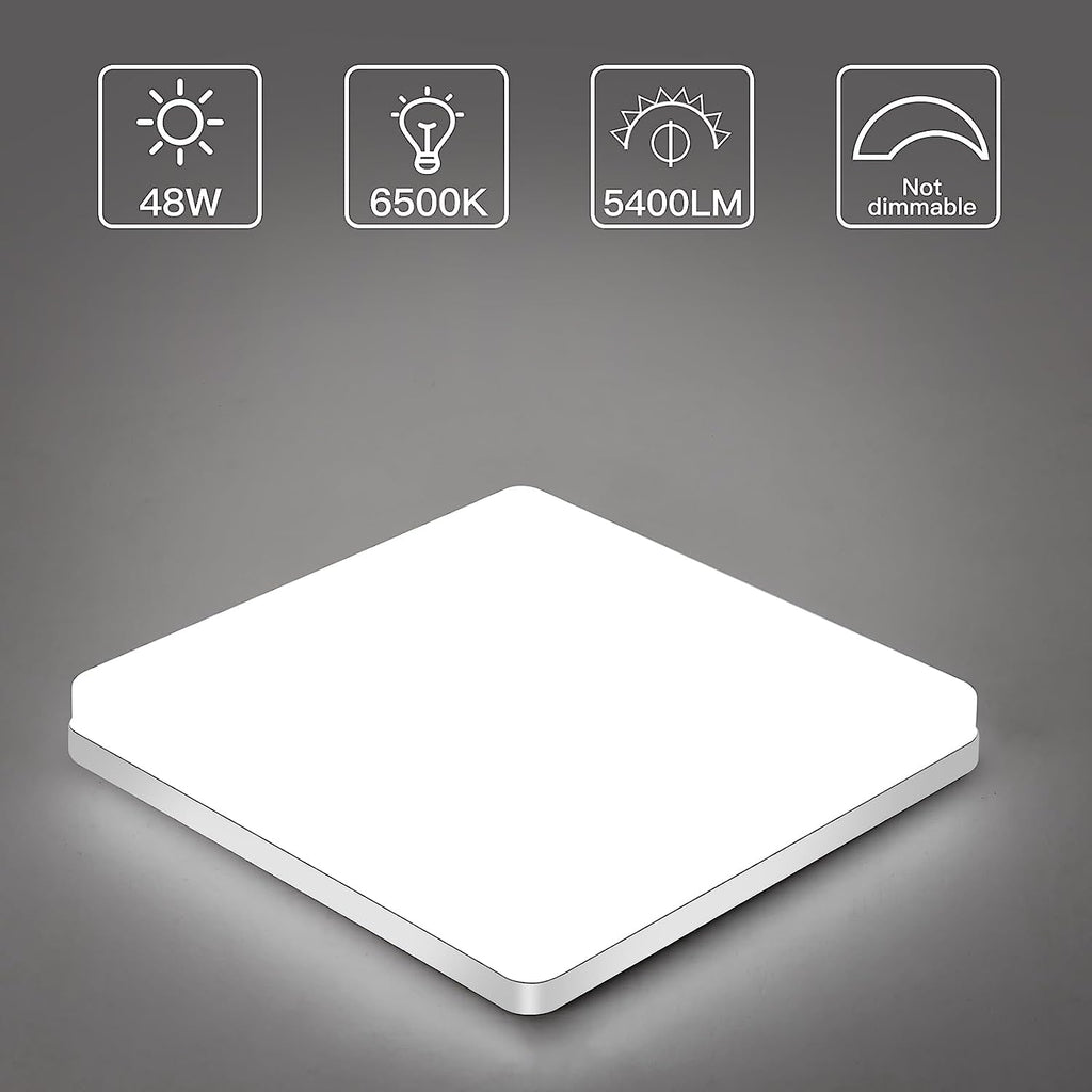 Comely LED Plafonnier 30x30 cm, 48W Blanc Froid 6500K, Plafonnier LED Plat Blanc, IP54 Étanche, Économie d'Énergie, Ultra-fin, pour Salle de Bain, Cuisine, Bureau, Couloir, Salon